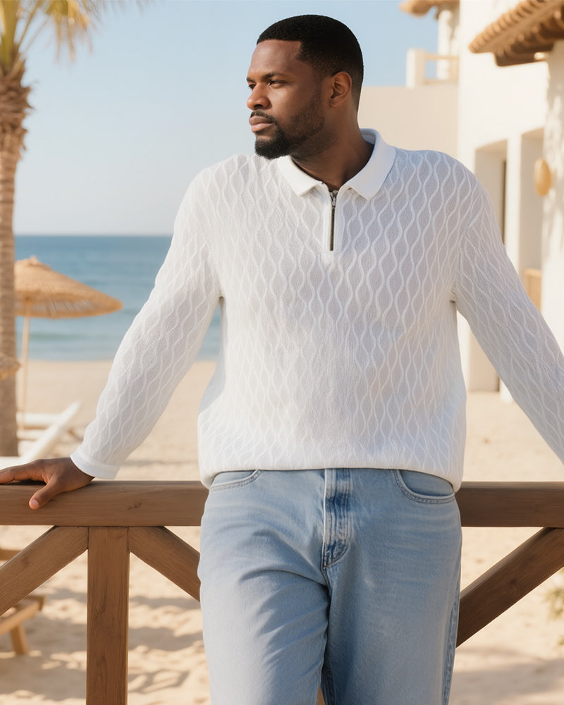 Big & Tall White Patchwork Polo Shirt for big men view 13