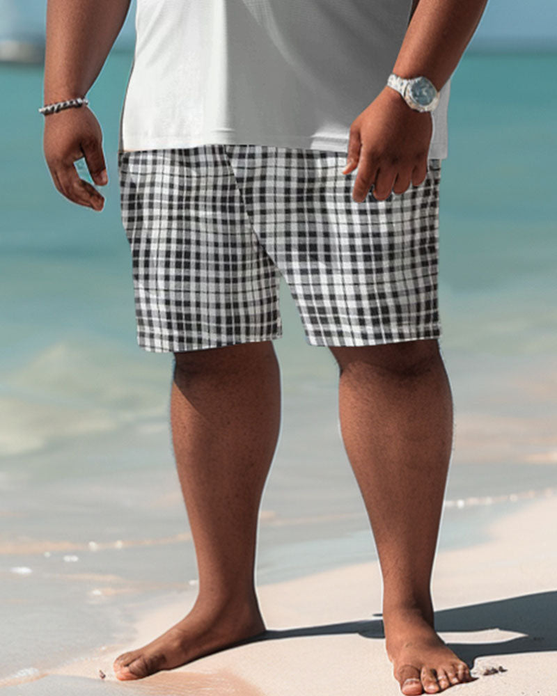 Big & Tall Plaid T-Shirt Shorts Set for big men view 4