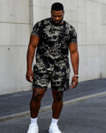 Big & Tall Black Streetwear T-Shirt Shorts Set for big men view 1