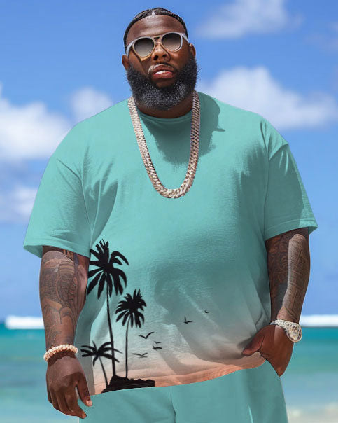 Big & Tall Hawaiian Gradient T-Shirt Shorts Set for big men view 3