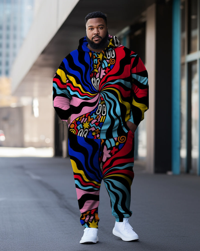 Big & Tall Graffiti Streetwear Hoodie Sweatpants Set for big men view 1