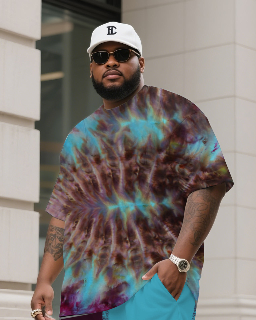 Big & Tall Colorblock Gradient T-Shirt Shorts Set for big men view 1