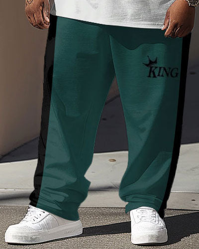 Big & Tall Green Colorblock Graphic T-Shirt Pants Set for big men view 3