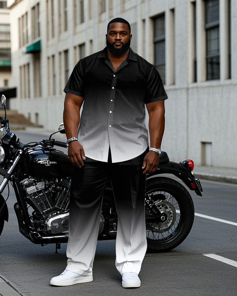 Big & Tall Black White Gradient T-Shirt Pants Set for big men view 1