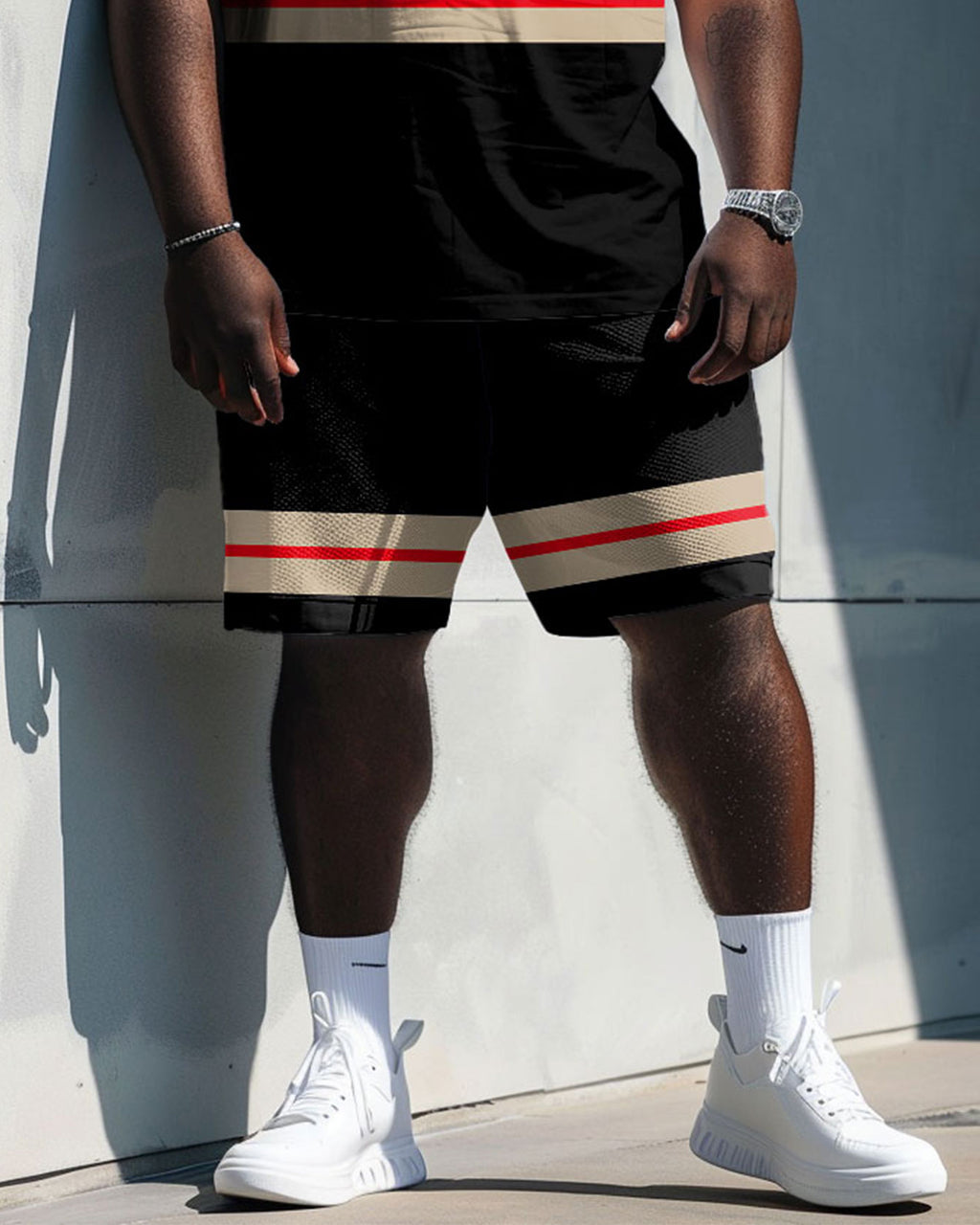 Big & Tall Colorblock Striped T-Shirt Shorts Set for big men view 3