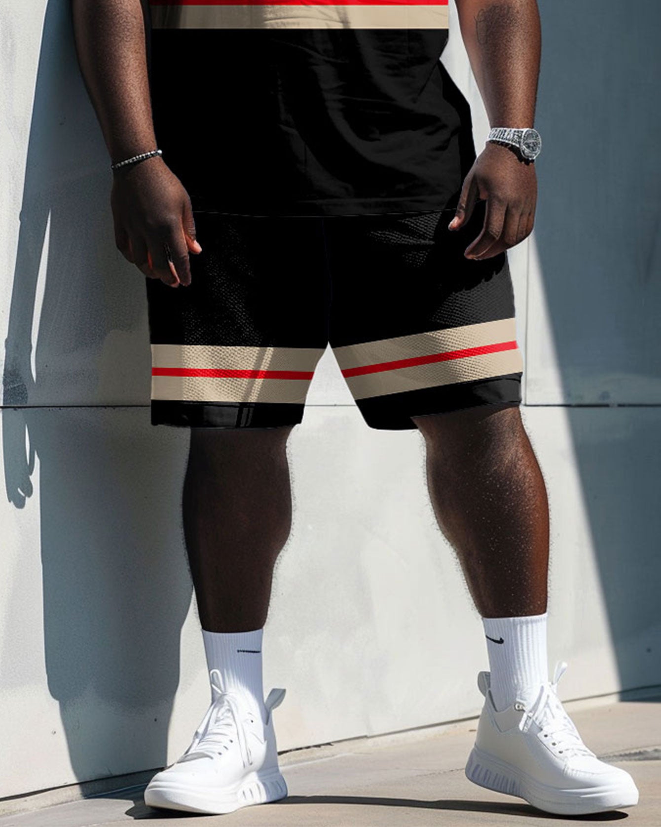 Big & Tall Colorblock Striped T-Shirt Shorts Set for big men view 3
