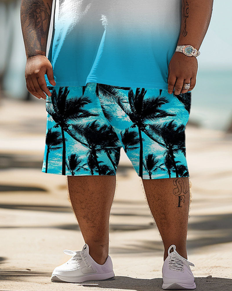 Big & Tall Hawaiian Gradient T-Shirt Shorts Set for big men view 4