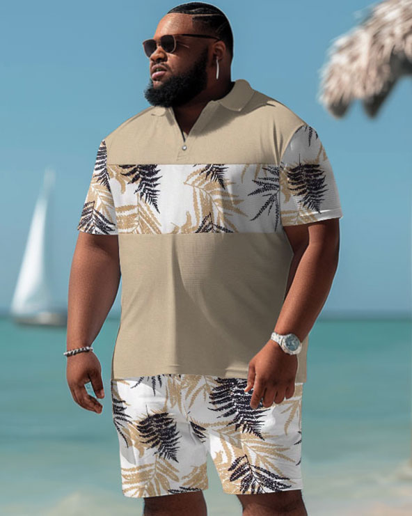 Big & Tall Hawaiian Graphic T-Shirt Shorts Set for big men view 1