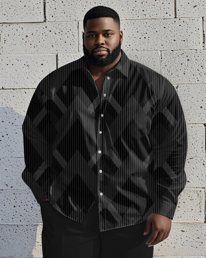Big & Tall Black Gray Geometric Long Sleeve Shirt for big men view 1