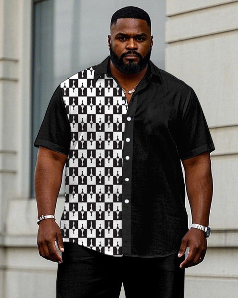Big & Tall Black White T-Shirt Pants Set for big men view 2