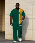 Big & Tall Green Yellow Colorblock T-Shirt Pants Set for big men view 1