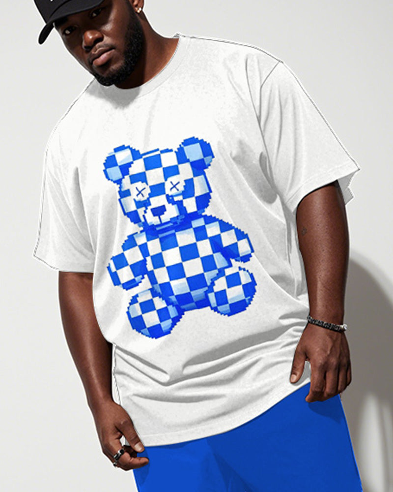 Big & Tall Blue Graphic T-Shirt Shorts Set for big men view 2