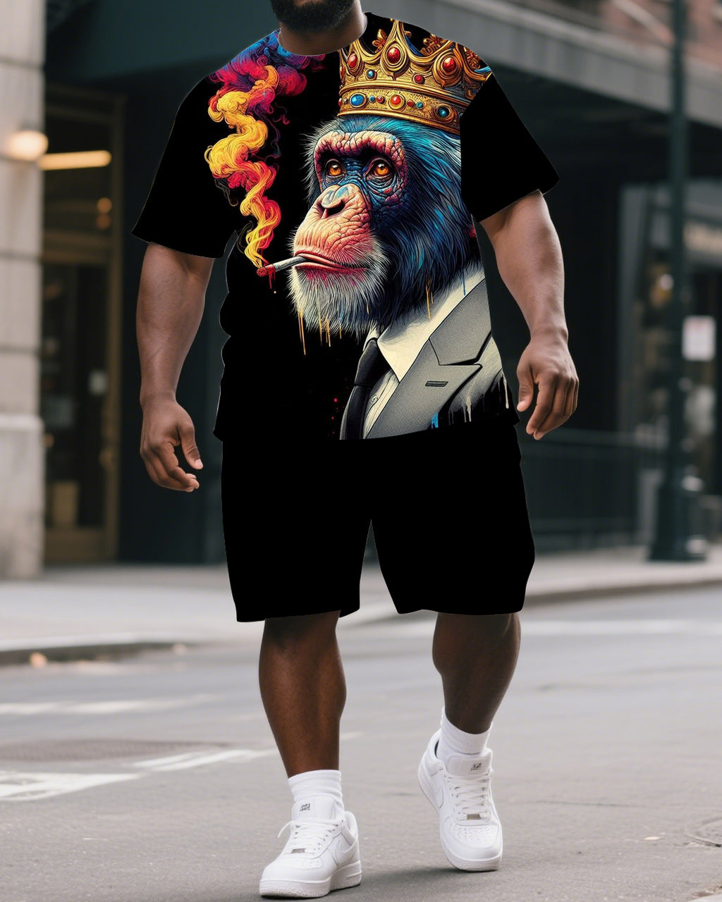 Big & Tall Graphic T-Shirt Shorts Set for big men view 1