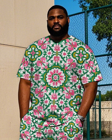 Big & Tall Floral Vintage T-Shirt Pants Set for big men view 2