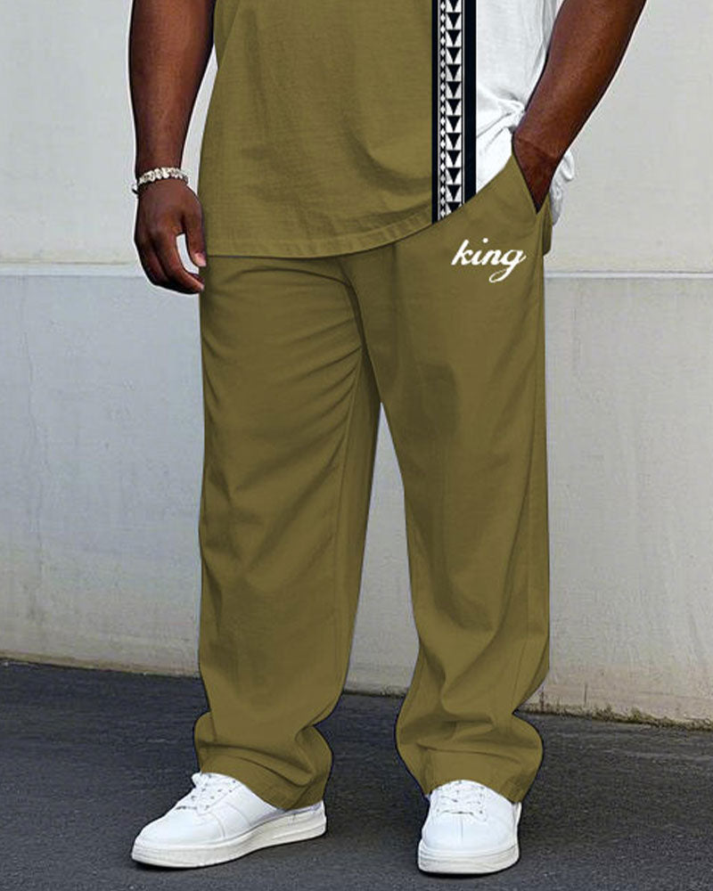 Big & Tall White Patchwork T-Shirt Pants Set for big men view 3