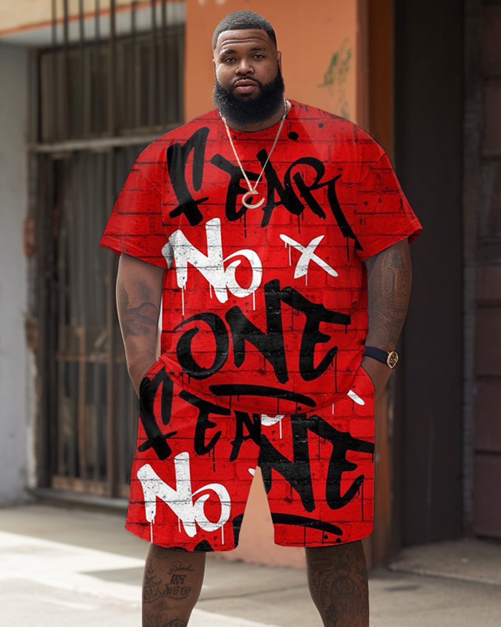 Big & Tall Graphic Streetwear T-Shirt Shorts Set for big men view 1