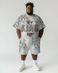 Big & Tall White Graphic T-Shirt Shorts Set for big men view 1