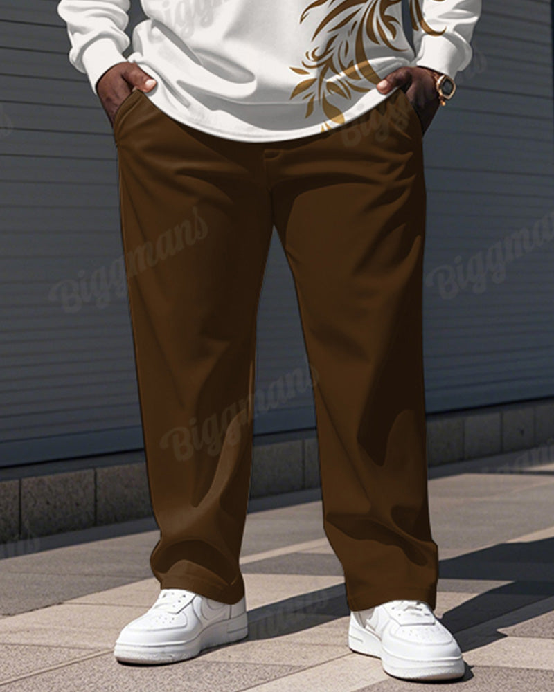 Big & Tall Brown Graphic Polo Pants Set for big men view 3