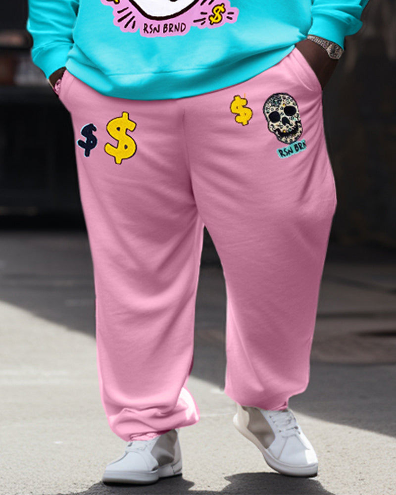 Big & Tall Blue Pink Streetwear Hoodie Sweatpants Set for big men view 3