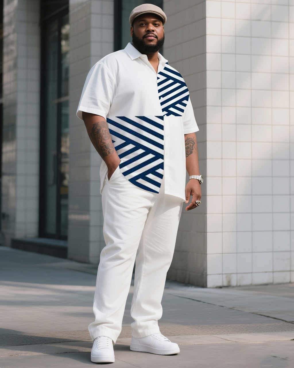 Big & Tall Striped T-Shirt Pants Set for big men view 1
