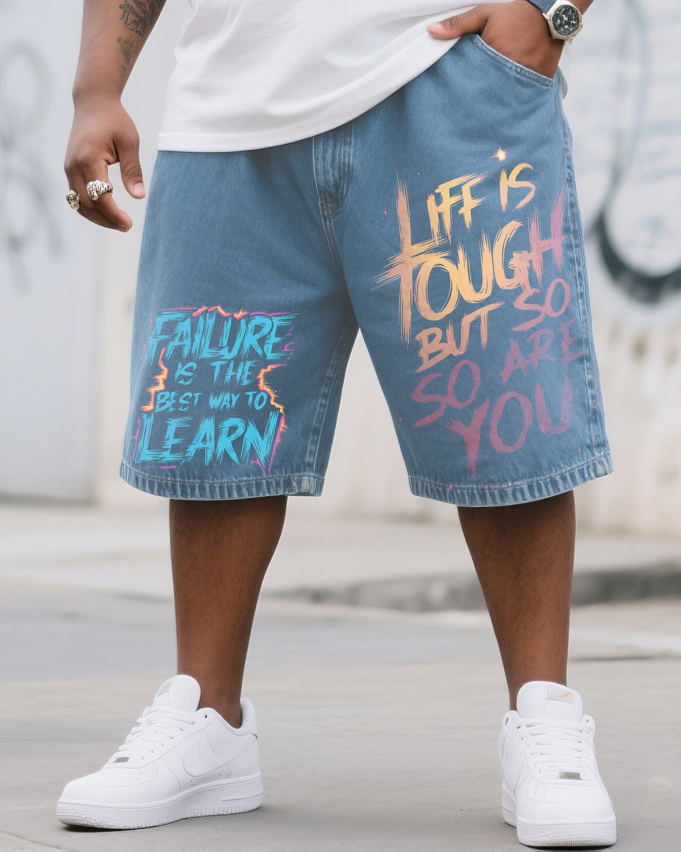Big & Tall Denim Graphic Graffiti Jeans for big men