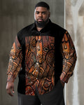 Big & Tall Black Geometric Shirt Pants Set for big men