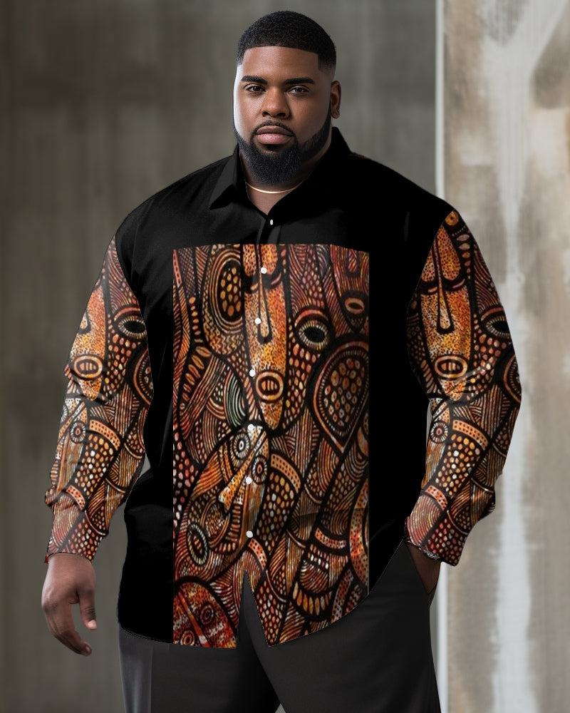Big & Tall Black Geometric Shirt Pants Set for big men
