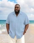 Big & Tall Solid Color Patchwork Short Sleeve Shirt for big men view 2