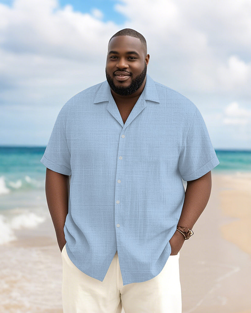 Big & Tall Solid Color Patchwork Short Sleeve Shirt for big men view 2