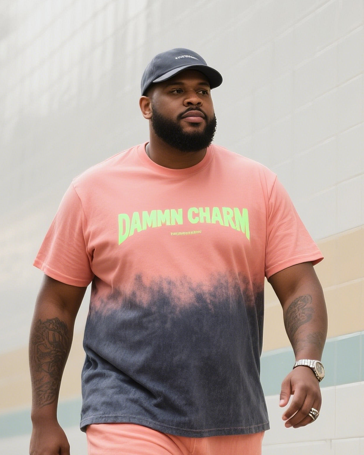 Big & Tall Pink Gray Gradient Two-piece Set for big men view 1