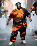 Big & Tall Orange Graphic Graffiti T-Shirt Pants Set for big men view 1