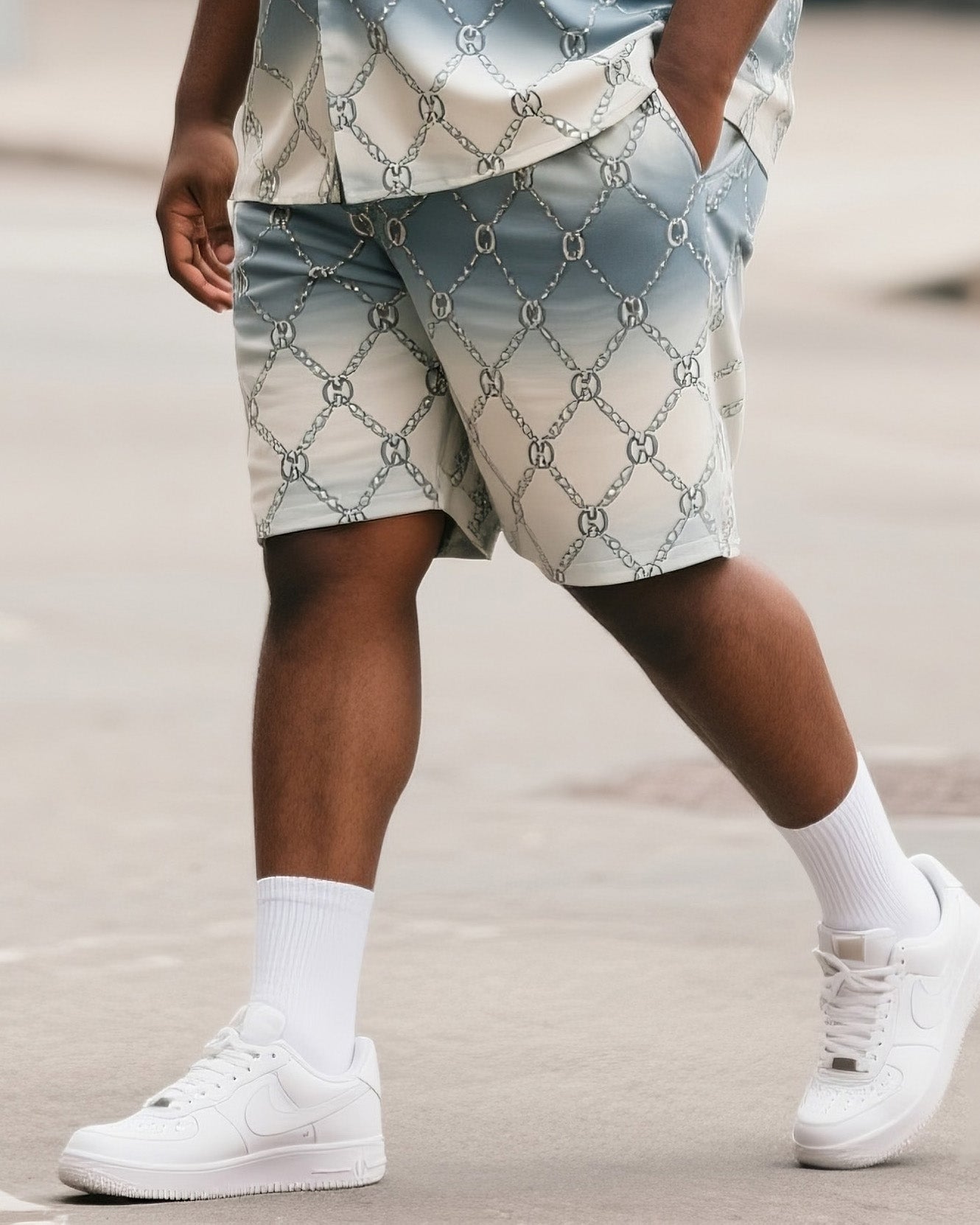 Big & Tall Gradient Streetwear T-Shirt Shorts Set for big men view 3