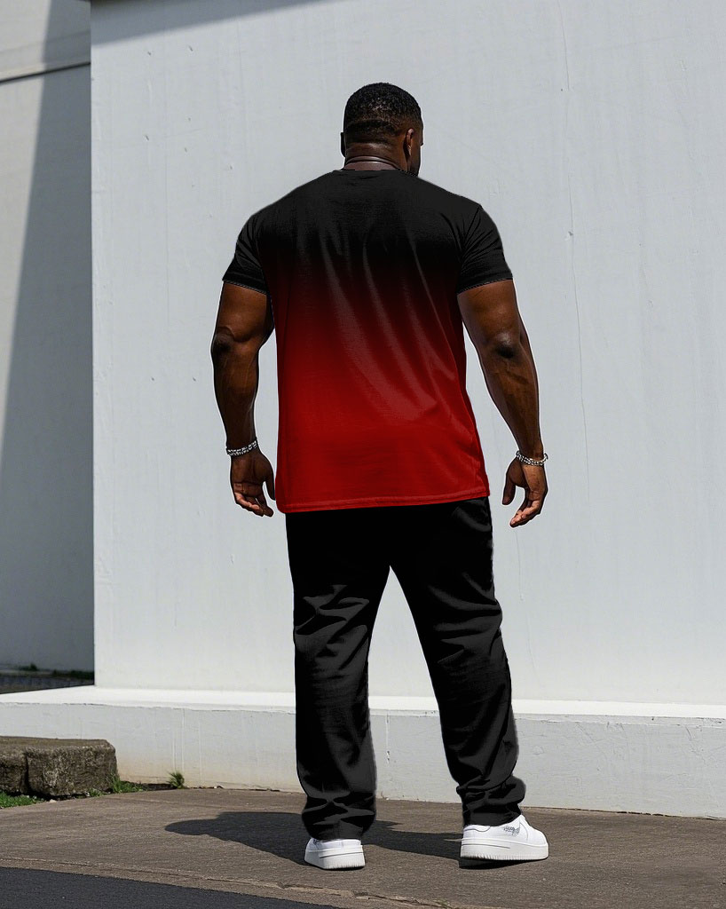 Big & Tall Black Red Gradient T-Shirt Pants Set for big men view 4