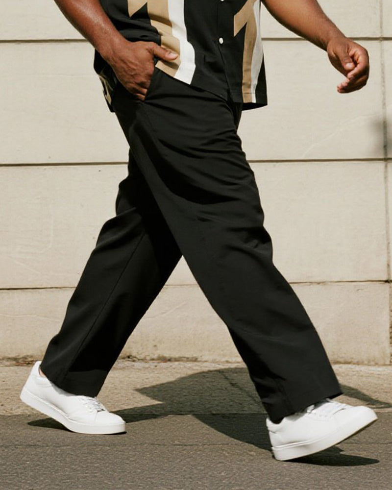 Big & Tall Black Khaki Geometric T-Shirt Pants Set for big men view 3