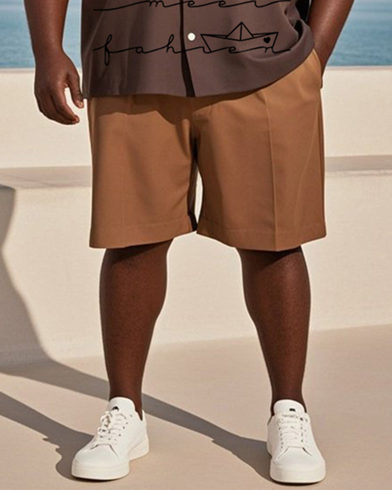 Big & Tall Brown Hawaiian Gradient T-Shirt Shorts Set for big men view 3