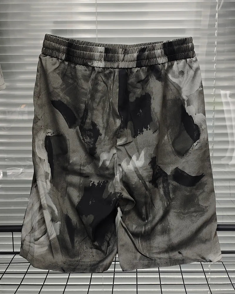 Big & Tall Green Gray Geometric Shirt Shorts Set for big men view 5