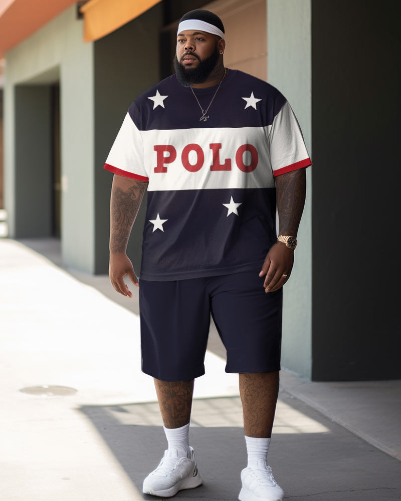 Big & Tall Colorblock Graphic Patchwork Two-piece Set for big men view 1
