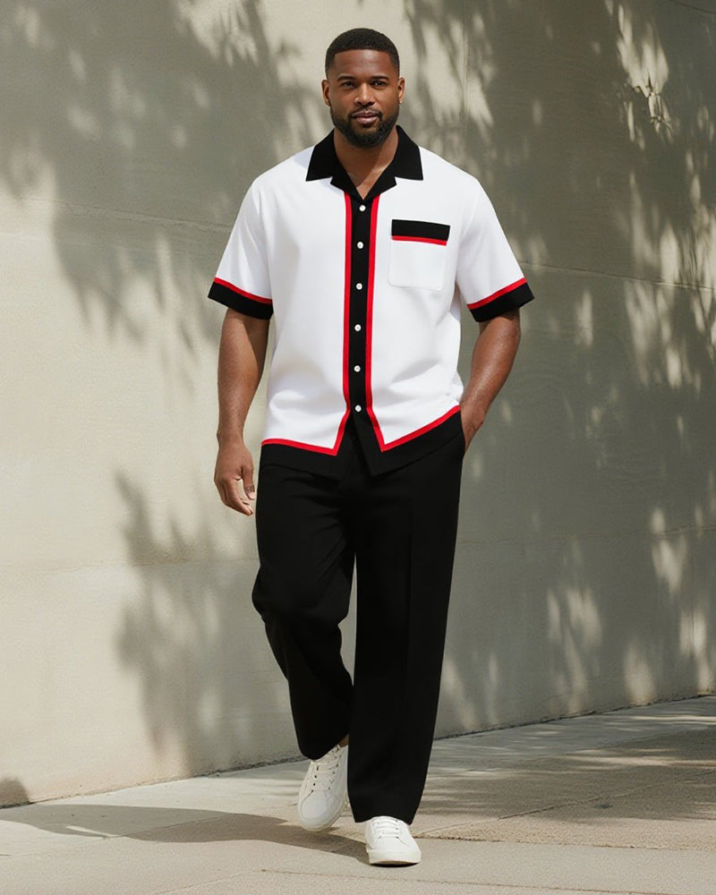 Big & Tall Black Red Striped T-Shirt Pants Set for big men view 1