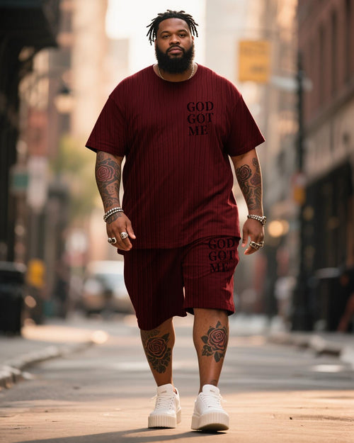 Big & Tall Red Graphic T-Shirt Shorts Set for big men view 1