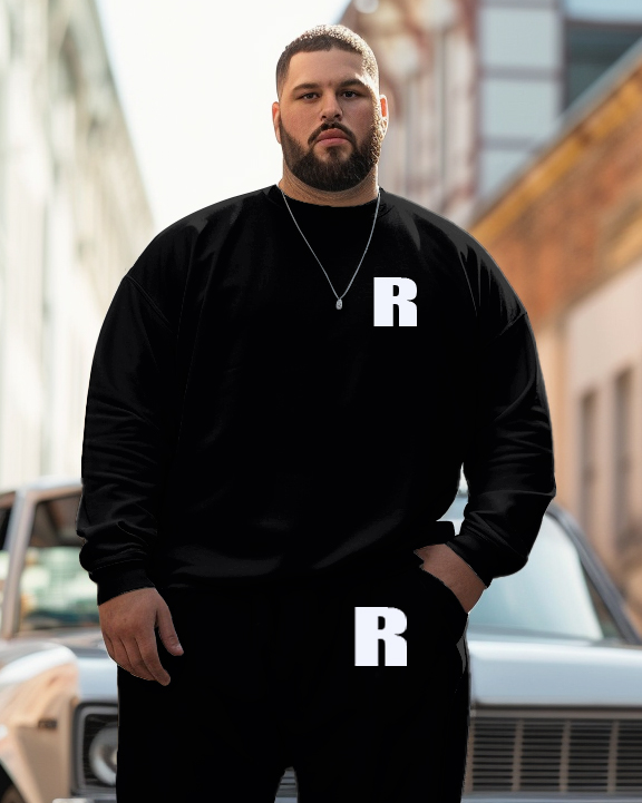 Big & Tall Black Graphic Hoodie Sweatpants Set for big men view 2