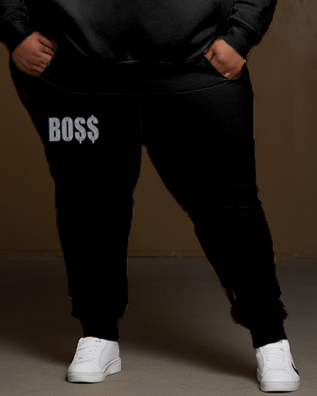 Big & Tall Solid Color Graphic Hoodie Sweatpants Set for big men view 3