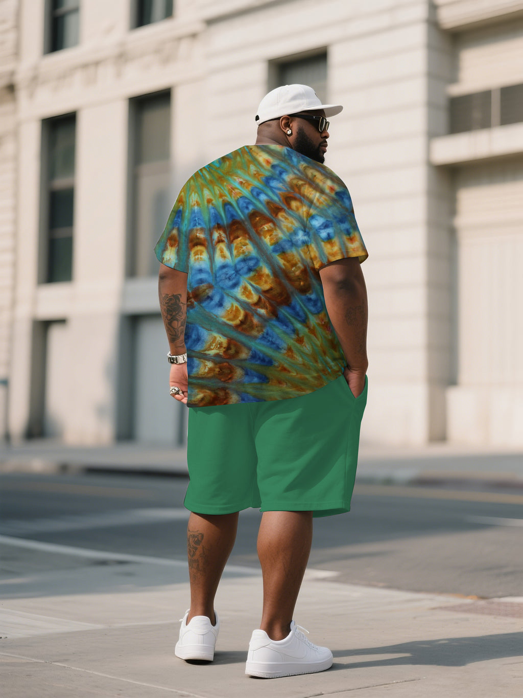 Big & Tall Colorblock Gradient T-Shirt Shorts Set for big men view 4