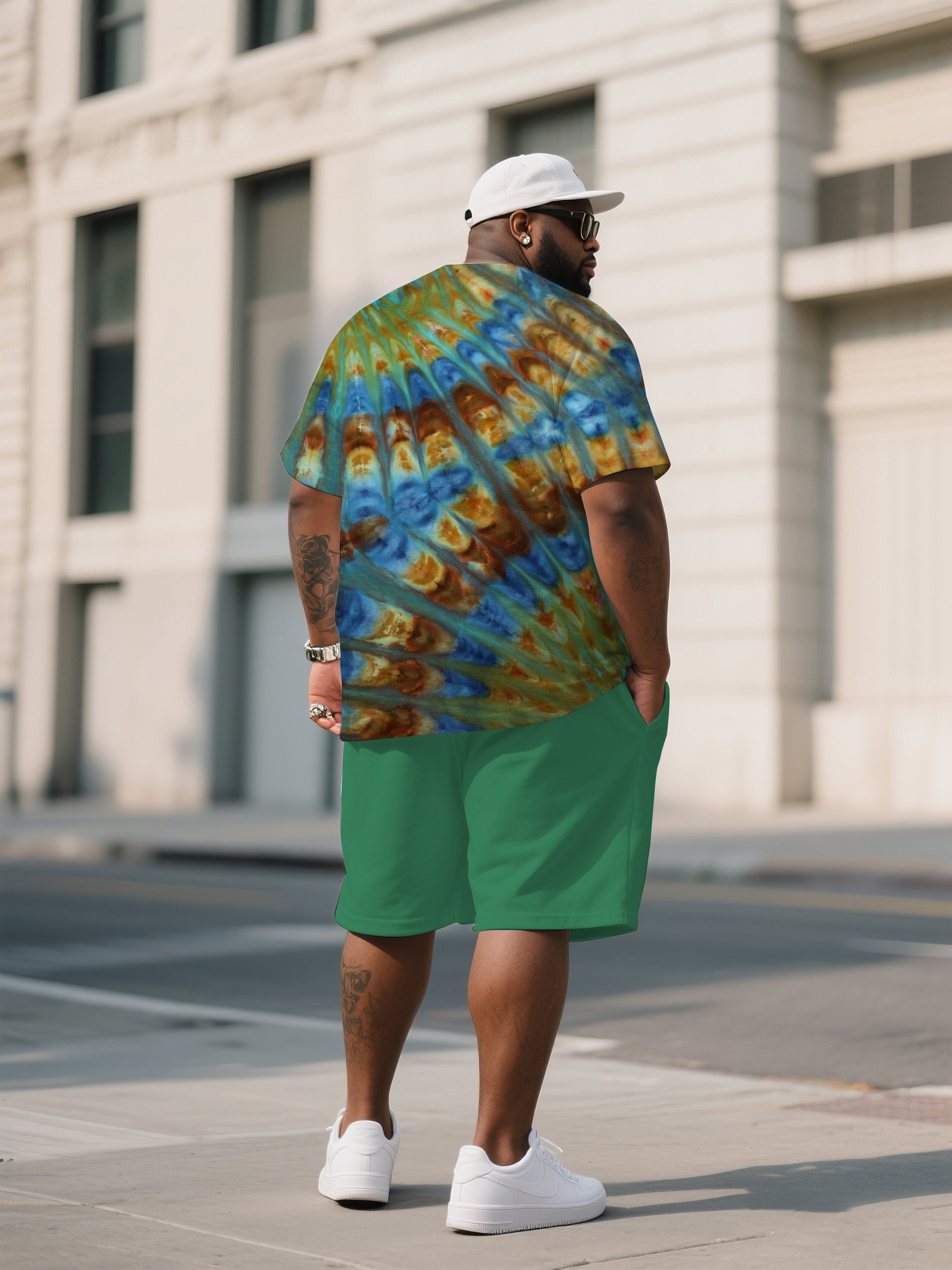 Big & Tall Colorblock Gradient T-Shirt Shorts Set for big men view 4