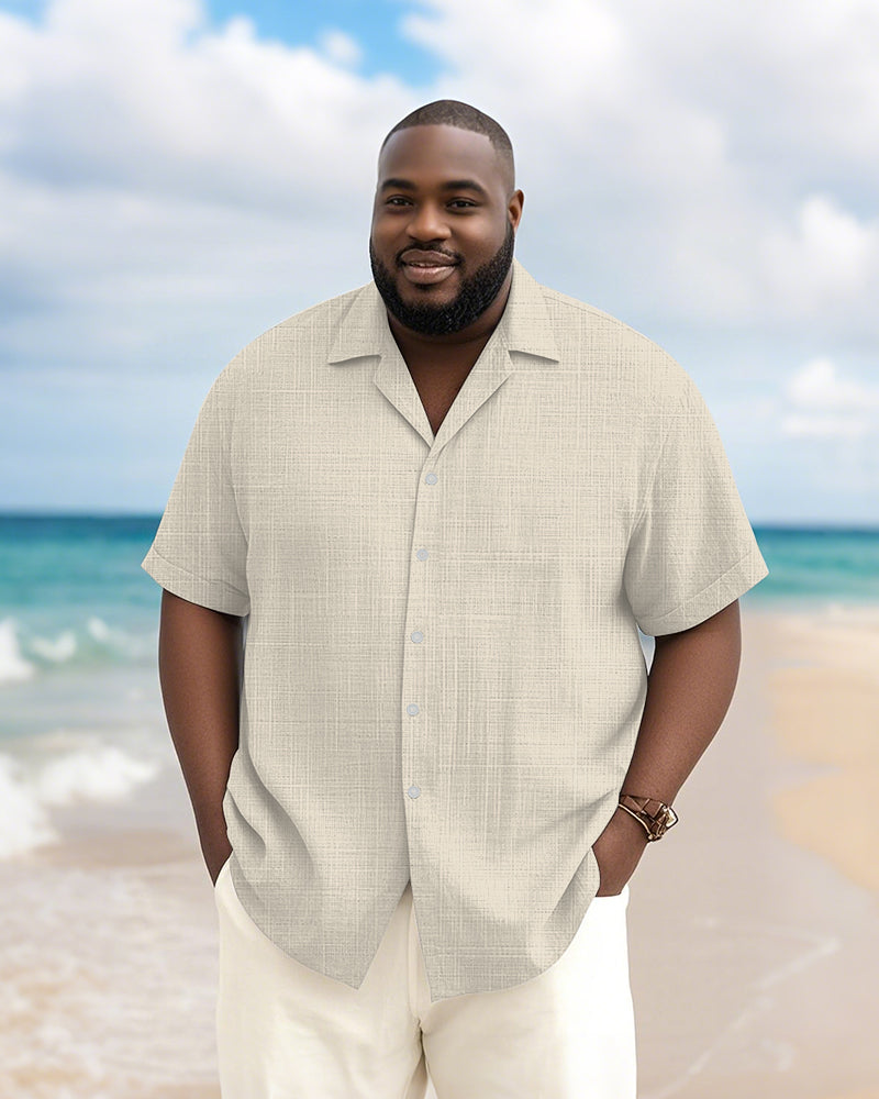 Big & Tall Solid Color Patchwork Short Sleeve Shirt for big men view 5