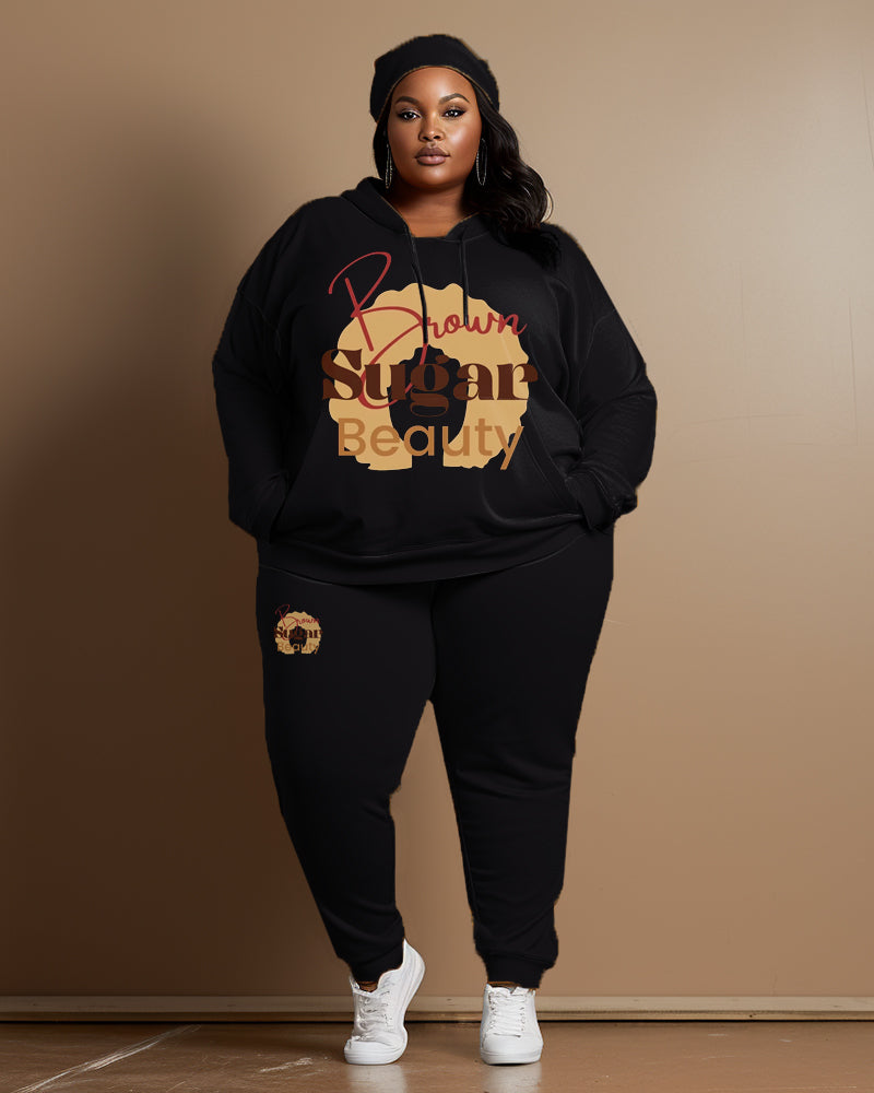 Big & Tall Brown Graphic Hoodie Sweatpants Set for big men view 1