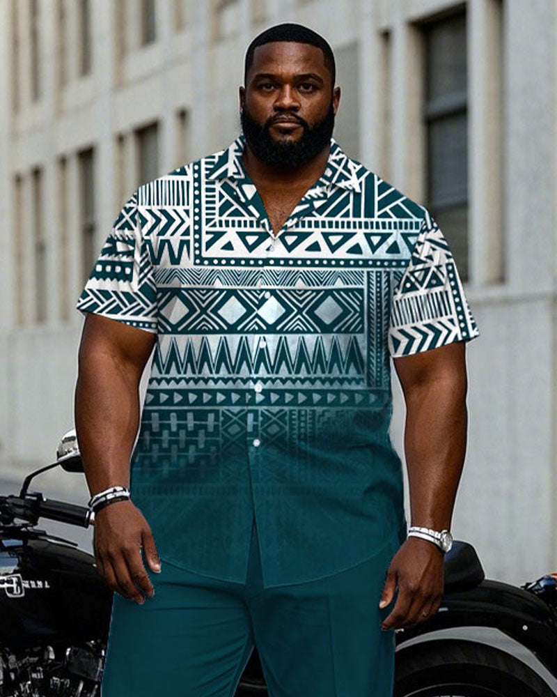 Big & Tall Green Gradient T-Shirt Pants Set for big men view 2