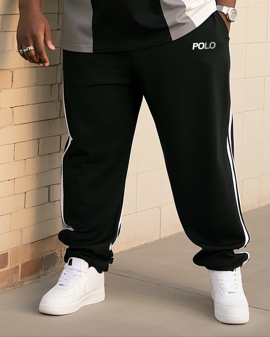 Big & Tall Black White Geometric T-Shirt Pants Set for big men view 3