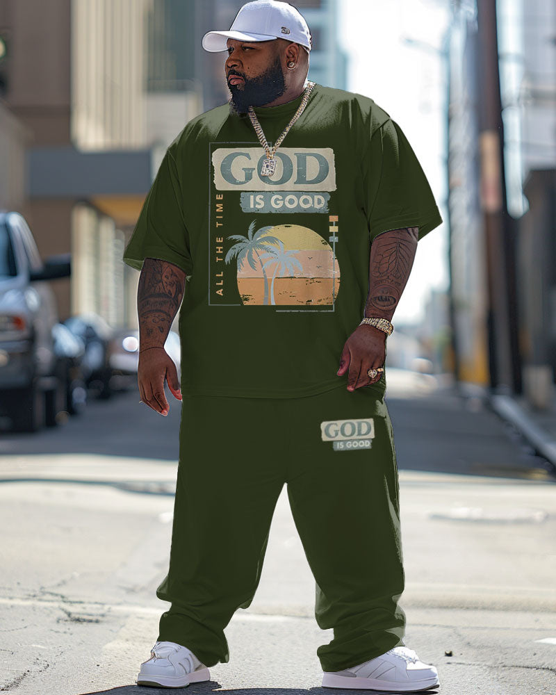 Big & Tall Hawaiian Graphic T-Shirt Pants Set for big men view 1