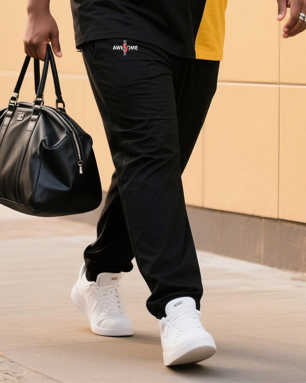 Big & Tall Black Streetwear Two-piece Set for big men view 3