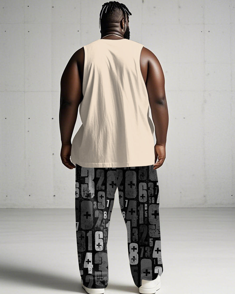 Big & Tall Graphic Graffiti Streetwear Vest Pants Set for big men view 4